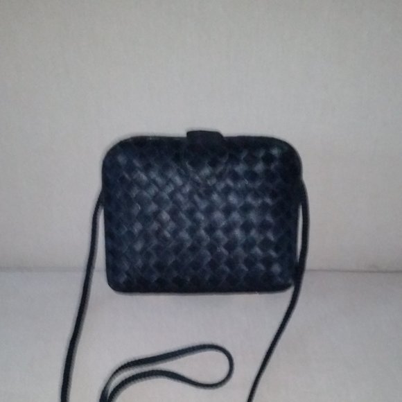 Vintage La Regale black satin woven hard case mini/evening bag EUC - Picture 1 of 5